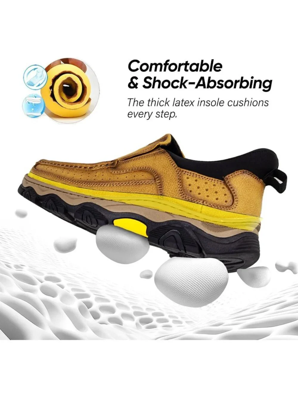 UPIShi Men's Tan Leather Slip On Loafers Lightweight Cushioning Walking Shoes